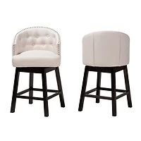 Beige Tufted Seat Swivel Counter Stools, Set of 2