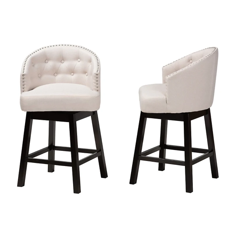 Beige Tufted Seat Swivel Counter Stools, Set of 2