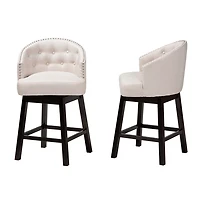 Beige Tufted Seat Swivel Counter Stools, Set of 2