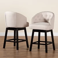 Beige Tufted Seat Swivel Counter Stools, Set of 2