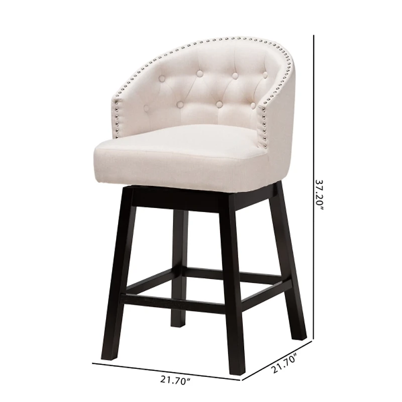 Beige Tufted Seat Swivel Counter Stools, Set of 2