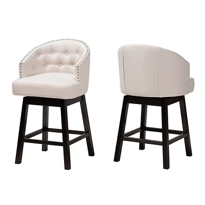 Beige Tufted Seat Swivel Counter Stools, Set of 2