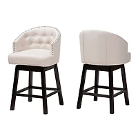 Beige Tufted Seat Swivel Counter Stools, Set of 2