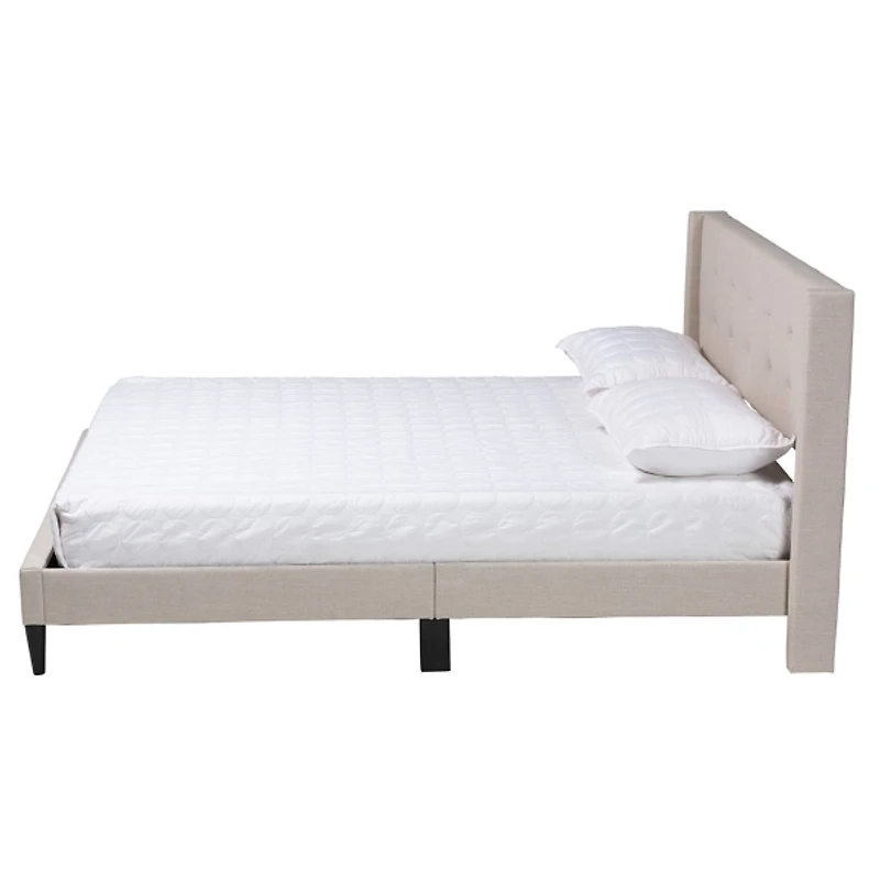 Beige Button Tufted Headboard Full Platform Bed