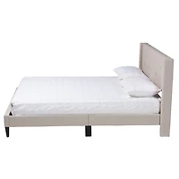 Beige Button Tufted Headboard Full Platform Bed
