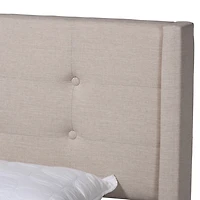 Beige Button Tufted Headboard Full Platform Bed