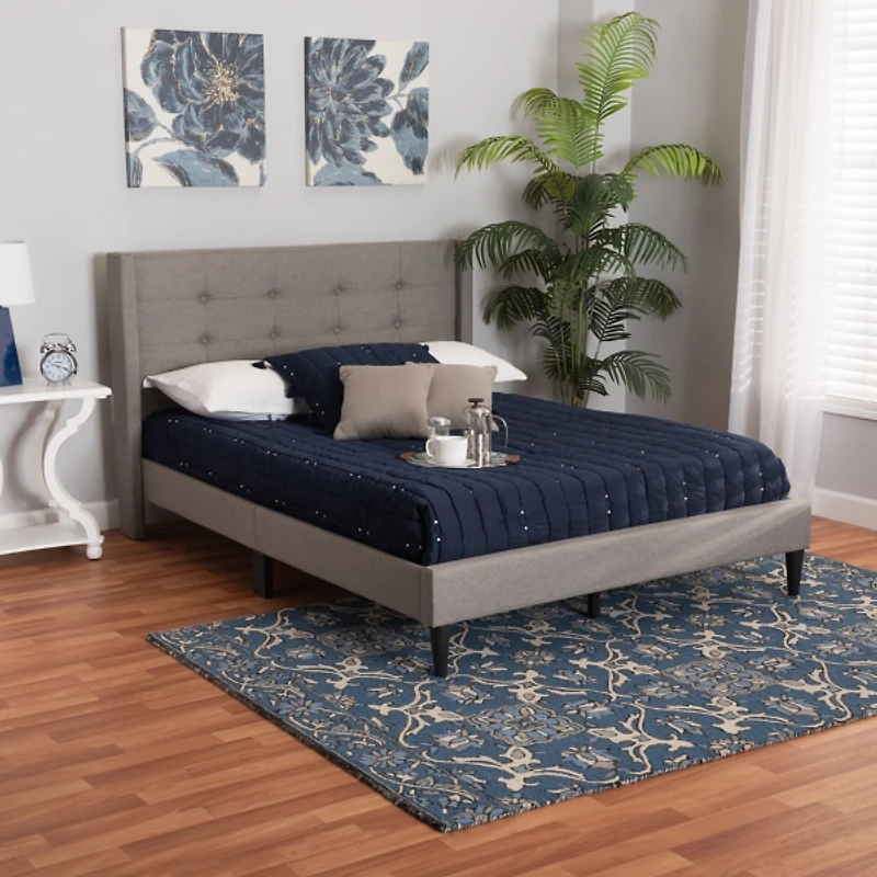 Amala Gray Button Tufted Queen Bed Frame