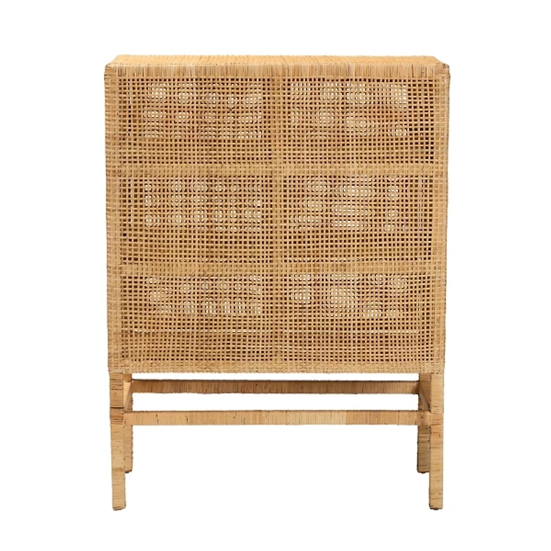 Tan Woven Rattan and Wood Cabinet