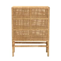 Tan Woven Rattan and Wood Cabinet