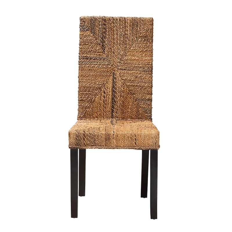 Woven Banana Fiber and Mahogany Dining Chair