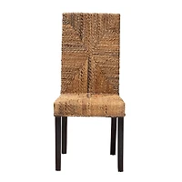 Woven Banana Fiber and Mahogany Dining Chair