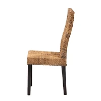 Woven Banana Fiber and Mahogany Dining Chair