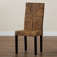 Woven Banana Fiber and Mahogany Dining Chair