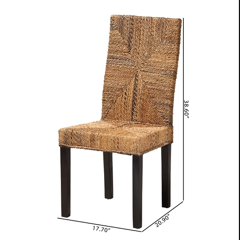 Woven Banana Fiber and Mahogany Dining Chair