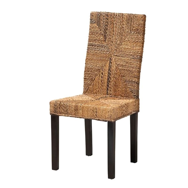 Woven Banana Fiber and Mahogany Dining Chair