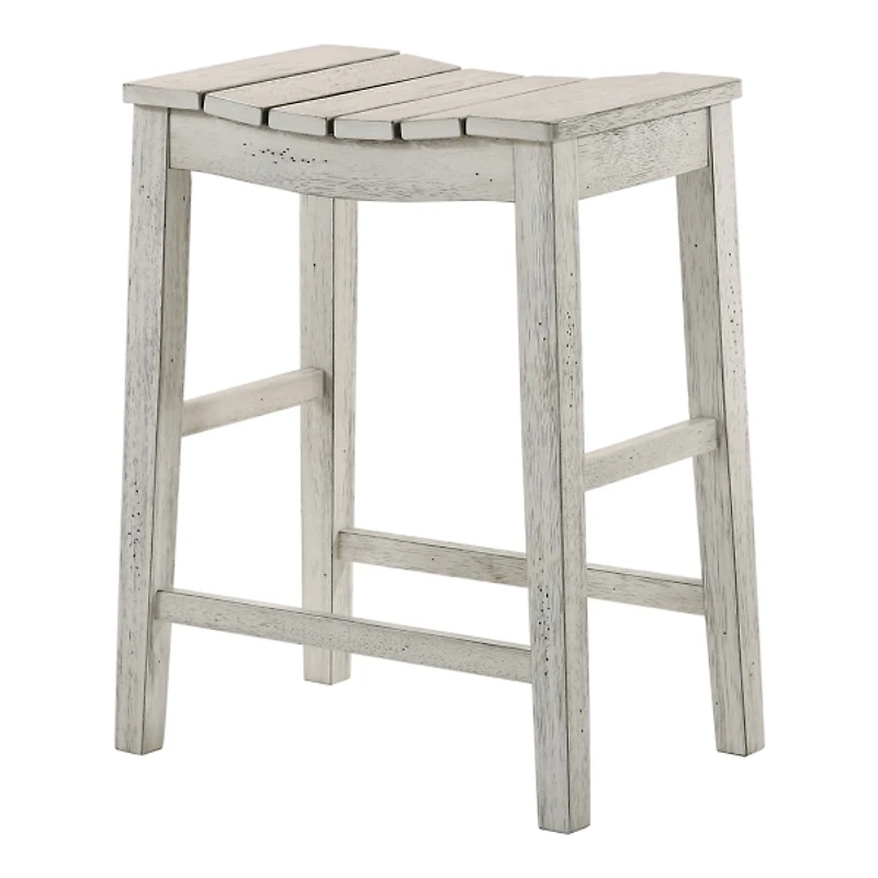 Whitewashed Saddle Seat Counter Stools, Set of 2