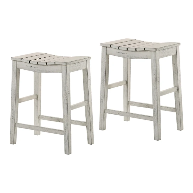 Whitewashed Saddle Seat Counter Stools, Set of 2
