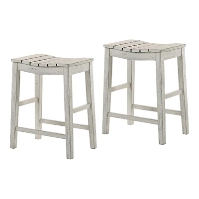 Whitewashed Saddle Seat Counter Stools, Set of 2