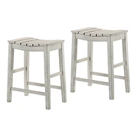 Whitewashed Saddle Seat Counter Stools, Set of 2
