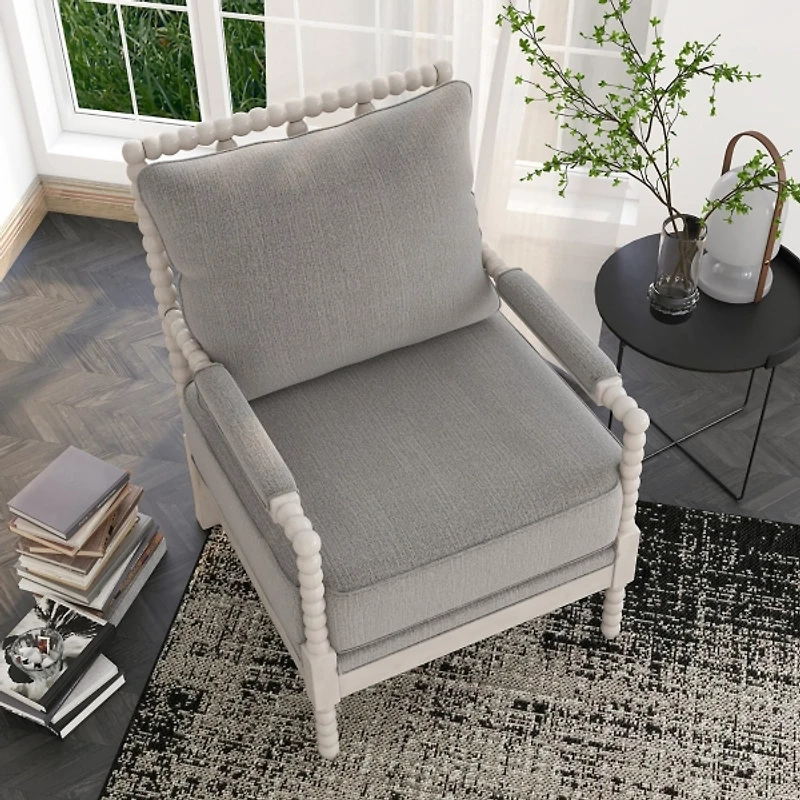 Gray and White Beaded Frame Accent Chair
