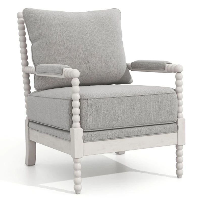 Gray and White Beaded Frame Accent Chair