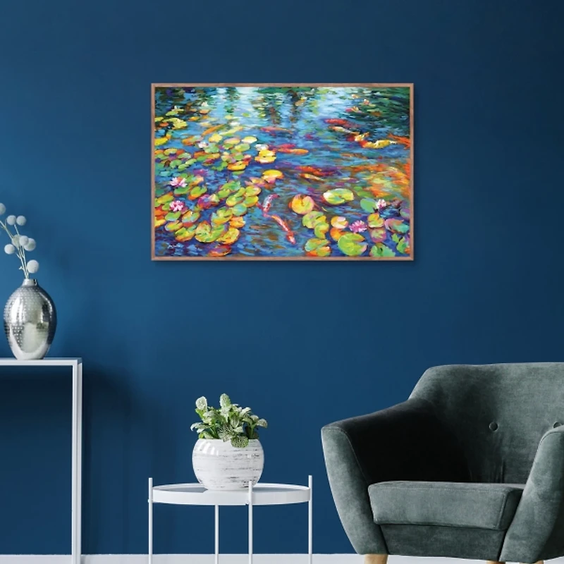 Koi Fish and Water Lilies Framed Canvas Art Print