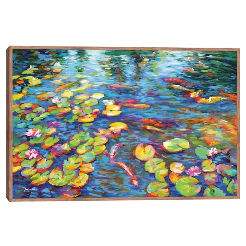 Koi Fish and Water Lilies Framed Canvas Art Print