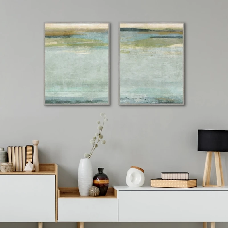 Seafoam Framed Canvas Art Prints, Set of 2