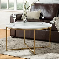 White Faux Marble & Gold X-Base Coffee Table