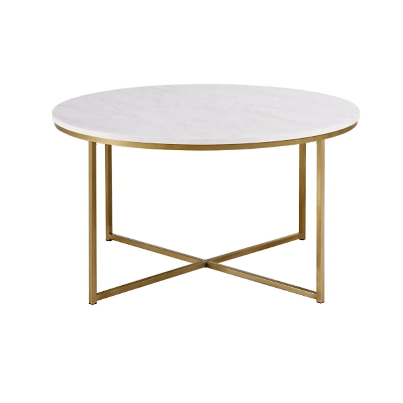 White Faux Marble & Gold X-Base Coffee Table
