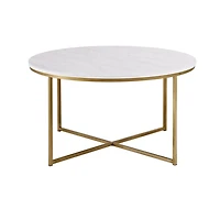 White Faux Marble & Gold X-Base Coffee Table