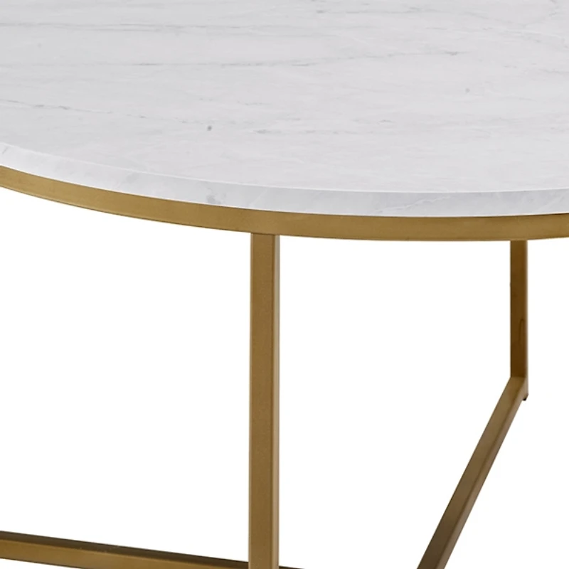 White Faux Marble & Gold X-Base Coffee Table