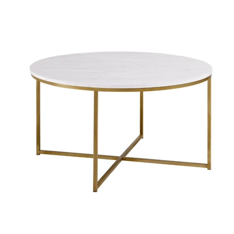 White Faux Marble & Gold X-Base Coffee Table
