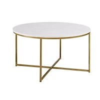 White Faux Marble & Gold X-Base Coffee Table