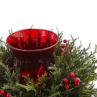 Cedar and Berry Candle Ring Centerpiece