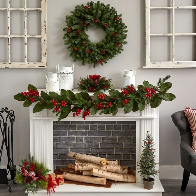 Cedar and Berry Candle Ring Centerpiece