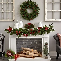 Cedar and Berry Candle Ring Centerpiece