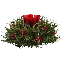 Cedar and Berry Candle Ring Centerpiece