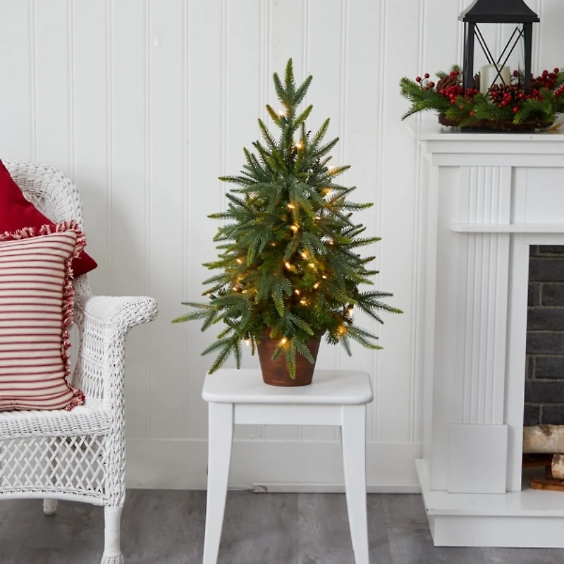 Pre-lit Mini Christmas Tree in Gold Pot, 30 in.