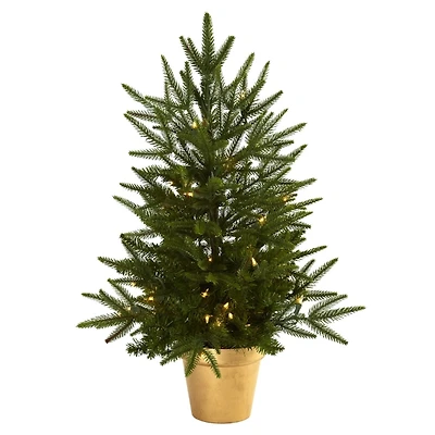 Pre-lit Mini Christmas Tree in Gold Pot, 30 in.