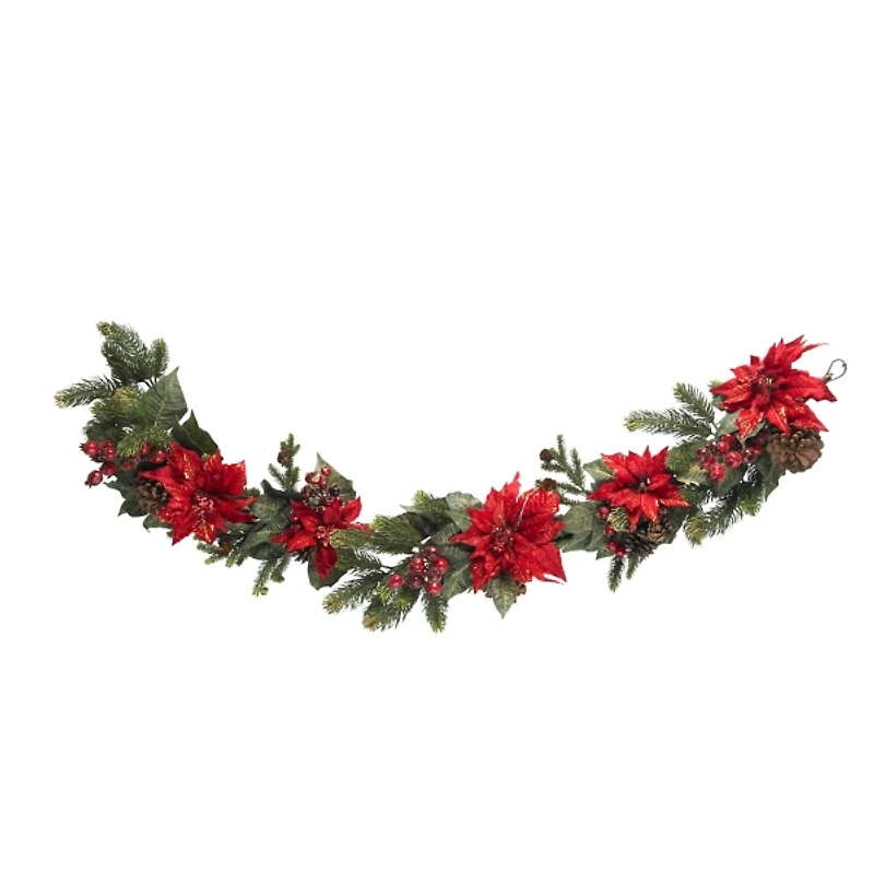 Poinsettia and Berries Christmas Garland