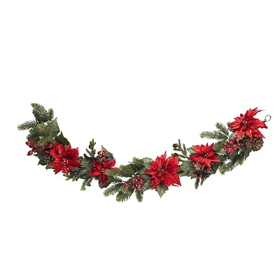 Poinsettia and Berries Christmas Garland