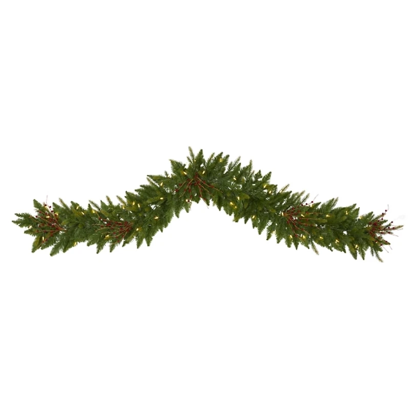 Pre-Lit Pine and Berry Garland