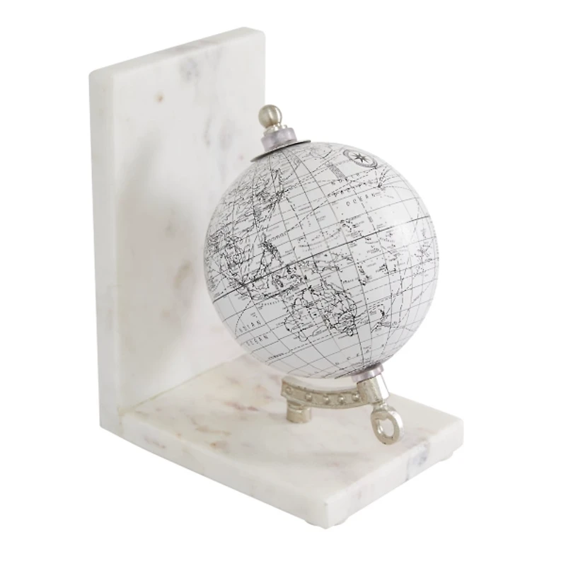 White Marble Globe Bookends, Set of 2