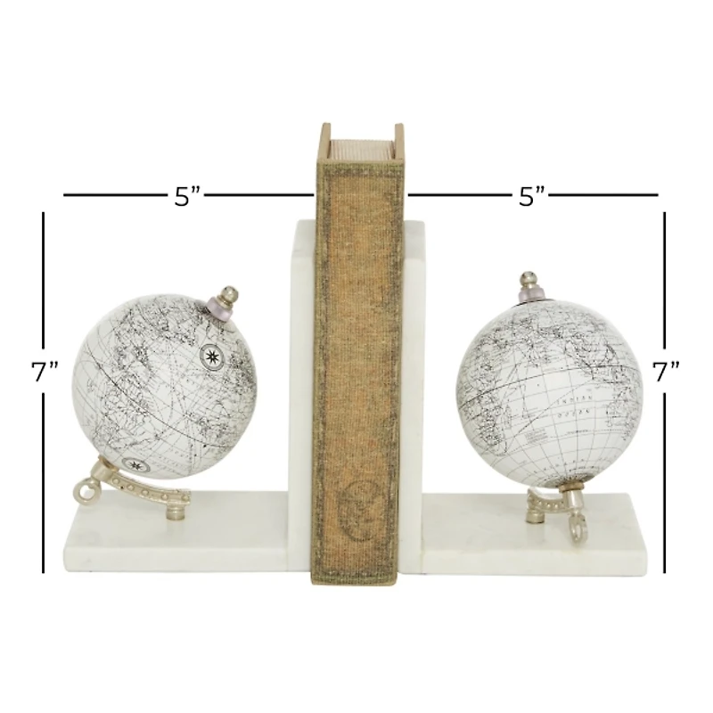 White Marble Globe Bookends, Set of 2