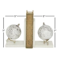 White Marble Globe Bookends, Set of 2