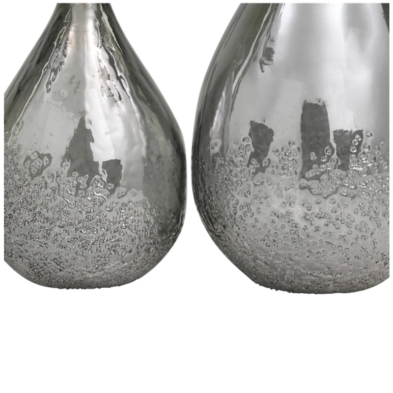 Silver Glass Teardrop Textured Vases, Set of 2