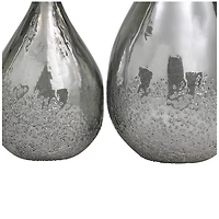 Silver Glass Teardrop Textured Vases, Set of 2