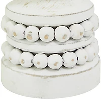 White Wood Beaded Pillar Candle Holders, Set of 2
