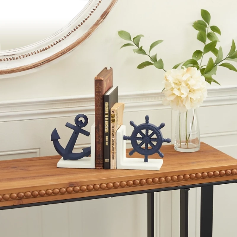 Navy Metal Coastal Bookends, Set of 2